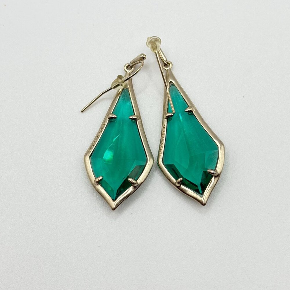 Kendra Scott Green Faceted Drop Earrings In Gold-Tone - Picture 2 of 7